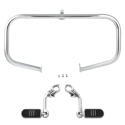 Chrome Highway Engine Guard Bar Long Angled Footpeg Fit For Harley Touring 09-24