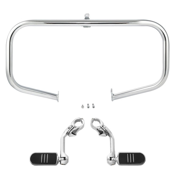 Chrome Highway Engine Guard Bar Long Angled Footpeg Fit For Harley Touring 09-24
