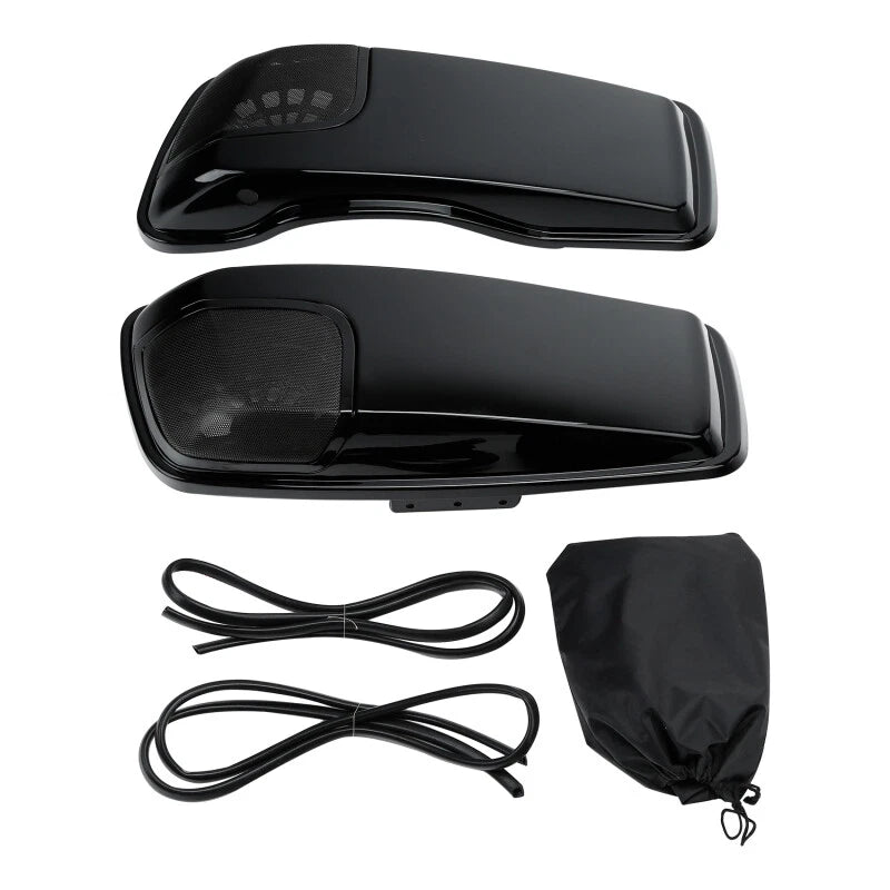 Black Saddlebag Lids Speaker Cutouts Fit For Harley Touring Road Glide 2014-2023