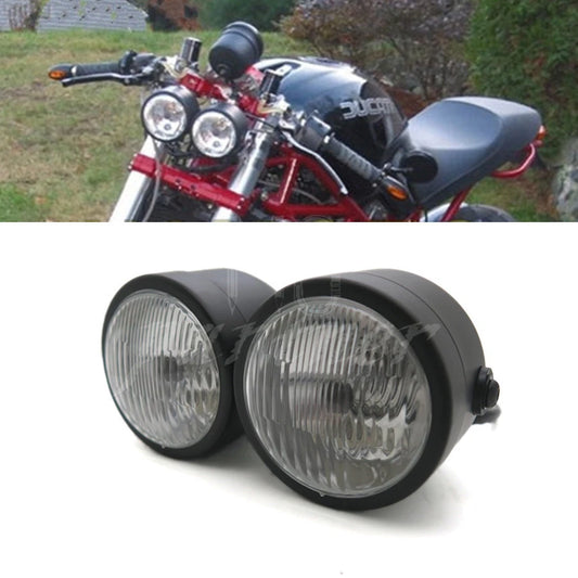 Black Twin Headlight Motorcycle Double Dual Lamp Street Fighter Naked Dominator
