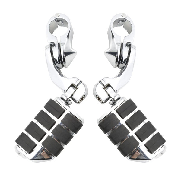 For Harley 1 1/4" Engine Guard Highway Foot Pegs Footrest + Short Angled Clamps