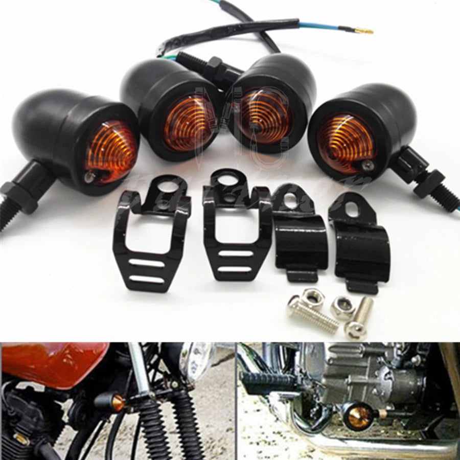 4x Black Bullet Metal Turn Signal light Relocation Fork Motorcycle For Harley