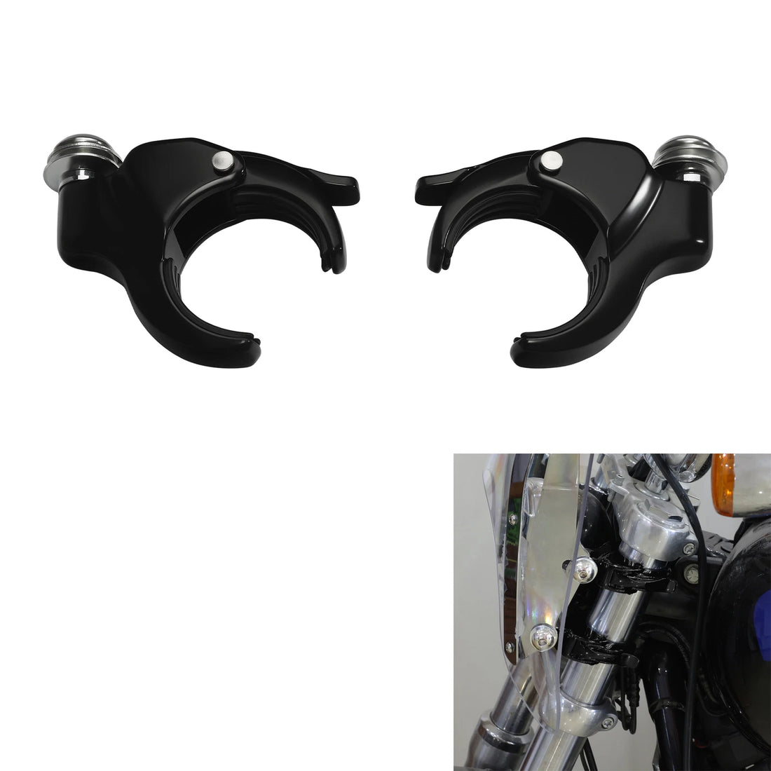 (2) 49mm Windshield Clamps Fit For Harley Dyna Fat Bob Wide Glide 2006-2017