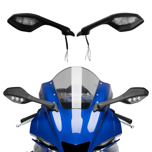 Pair Rear View Mirrors LED Turn Signals Fit For Yamaha Yzf R9 2025