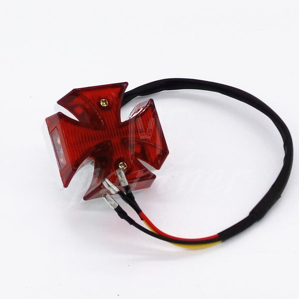 Universal Chrome Motorcycle Mini Maltese Cross LED Tail Brake Rear Light