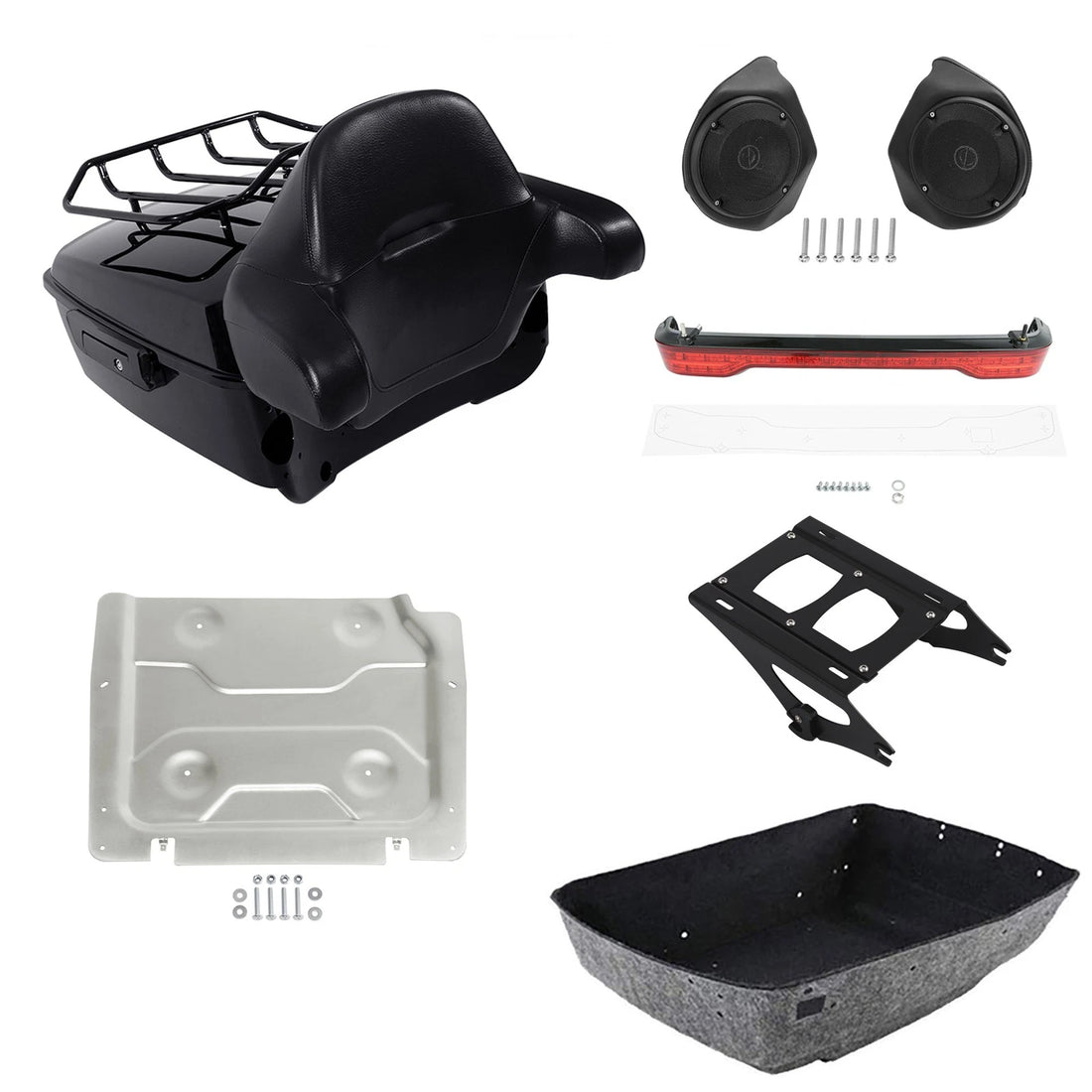 King Trunk Backrest Mount Rack Light Speaker Plate Fit For Harley Touring '14-26