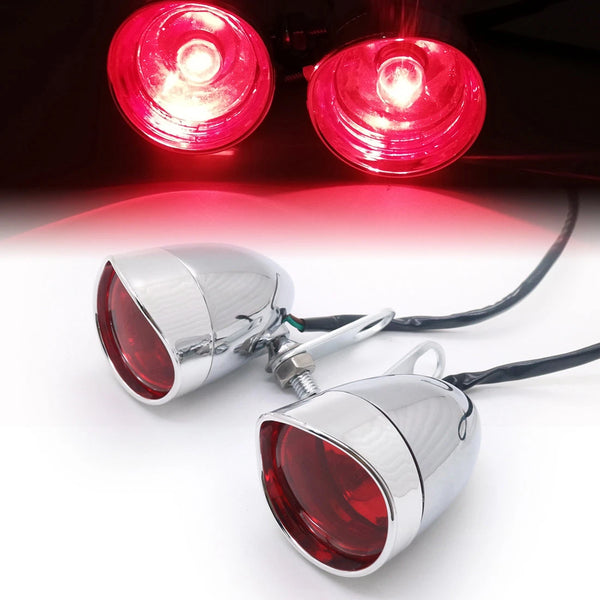 Chrome Bullet Tail Brake Light W/ Rear Shock Bracket Cafe Racer Bobber Chopper