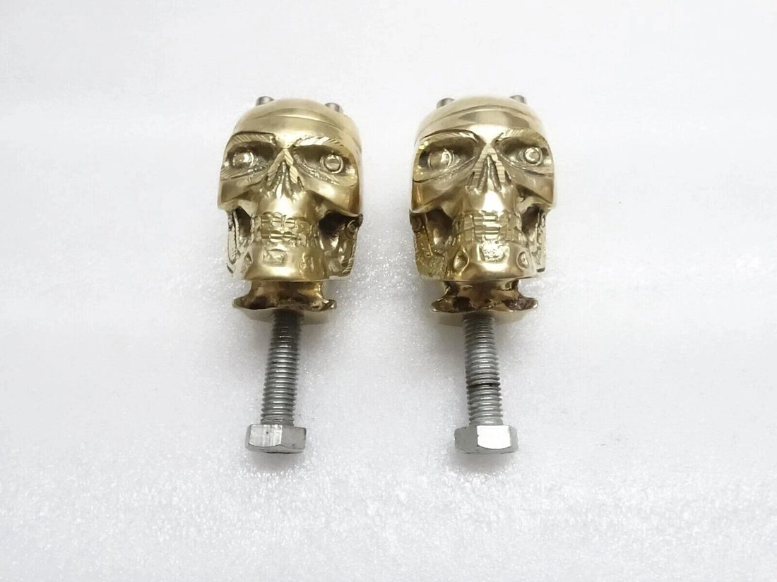 Skull Custom Brass Old School 7/8" Handlebar Risers For Harley Bobber New #V64 @