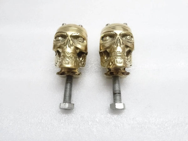Skull Custom Brass Old School 7/8" Handlebar Risers For Harley Bobber New #V64 @