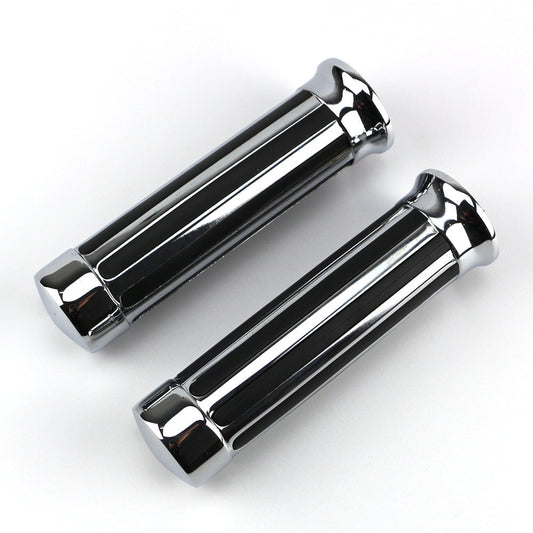 1" Chrome Handlebar Handle Grips For Harley Softail Dyna Glide Fat Boy Bad Boy