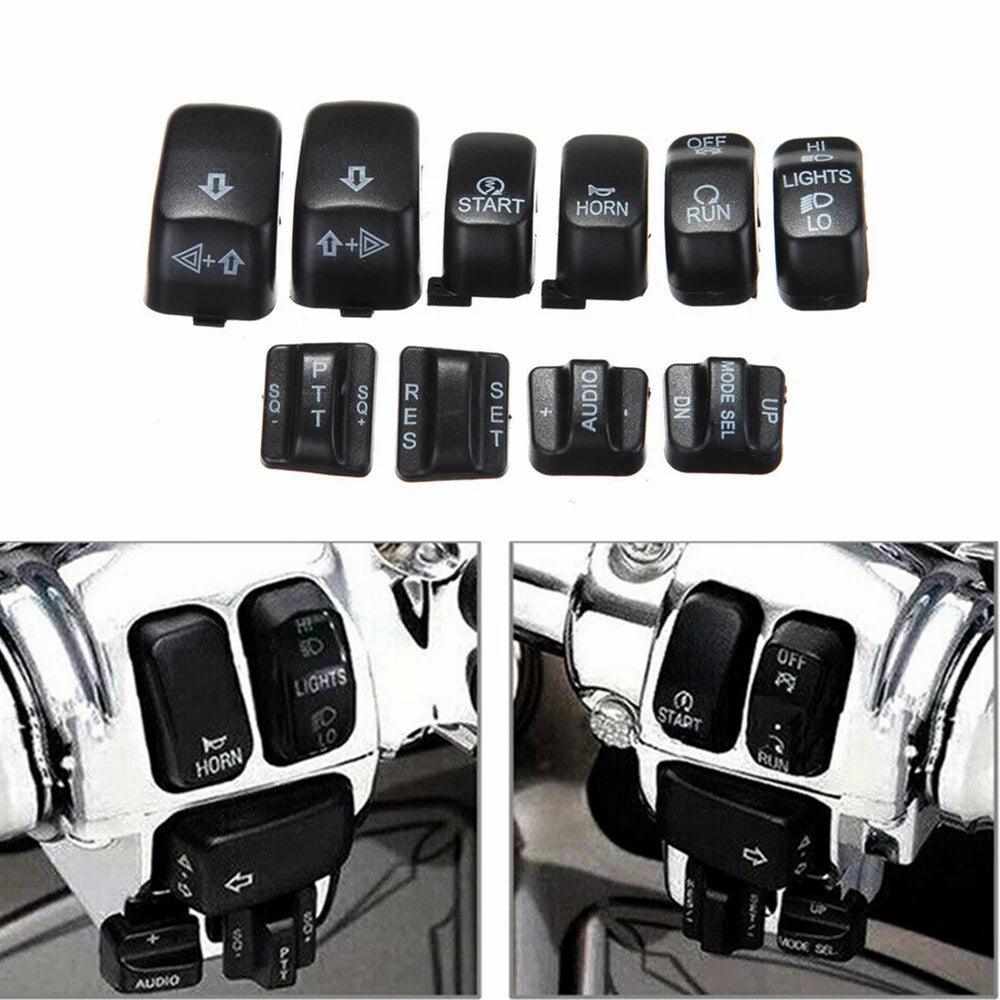 10x Black Hand Control Switch Buttons Caps For Harley Touring Electra Road Glide