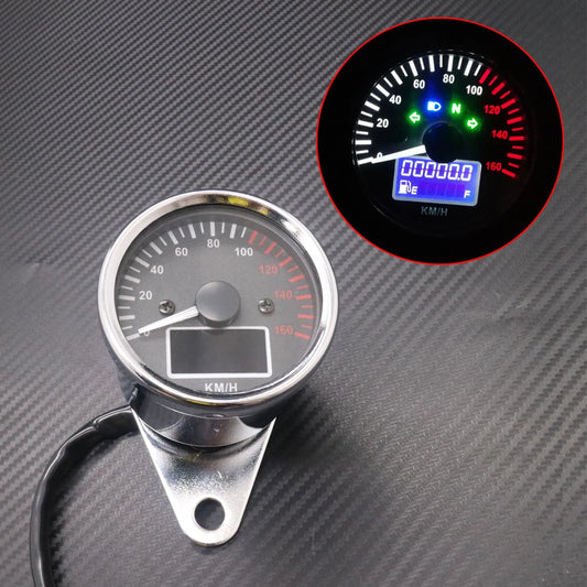 Chrome Digital LED LCD KM/H Speedometer Odometer Speed Fuel Level Gauge Meter