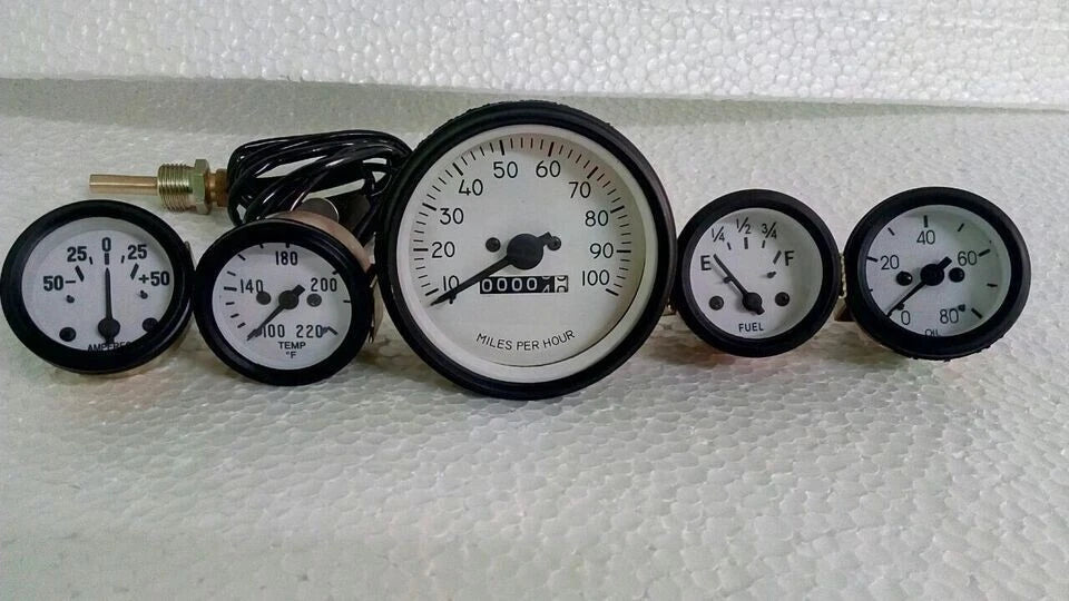 For Willys MB Jeep Ford Gpw CJ-Speedometer Temp Oil Fuel Amp Gauges Kit Wh blk@v