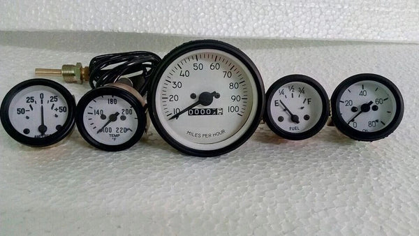 For Willys MB Jeep Ford Gpw CJ-Speedometer Temp Oil Fuel Amp Gauges Kit Wh blk@v