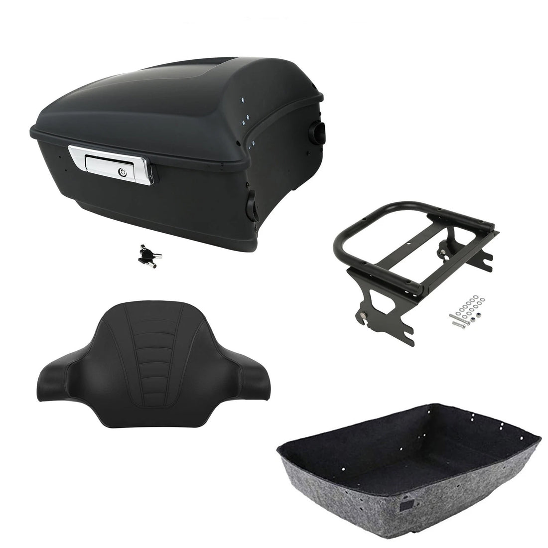 Matte Black King Trunk Backrest Pad Mount Rack Fit For Harley Road Glide '97-08