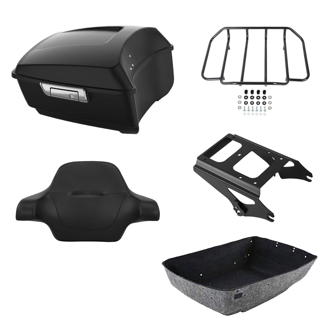 Matte Black King Trunk Backrest Rack 2-Up Mount Fit For Harley Touring 2009-2013