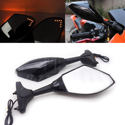Black LED Integrated Turn Signal Rearview Mirrors For Kawasaki Ninja 250 ZX6R