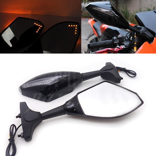 Black LED Integrated Turn Signal Rearview Mirrors For Kawasaki Ninja 250 ZX6R