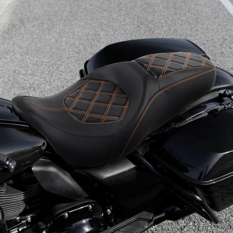 Driver & Passenger Seat Fit For Harley Touring Street Glide 09-23 Black Orange