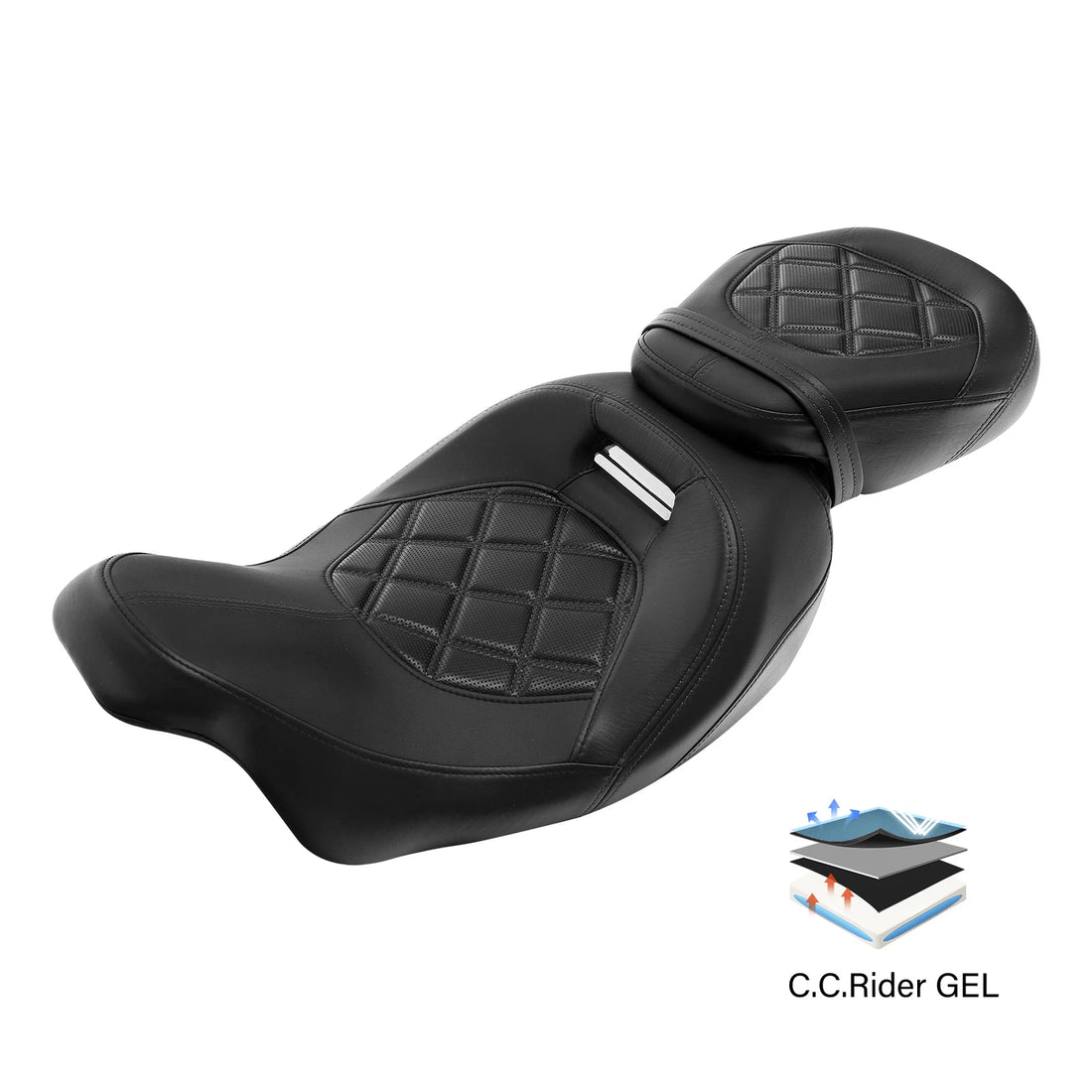 2-Up Driver & Passenger Gel Seat Black Fit For Harley Touring Street Glide 09-23