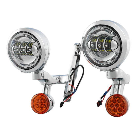 4 1/2" LED Spot Fog Light Bracket Turn Signals Fit For Harley Street Glide 94-24