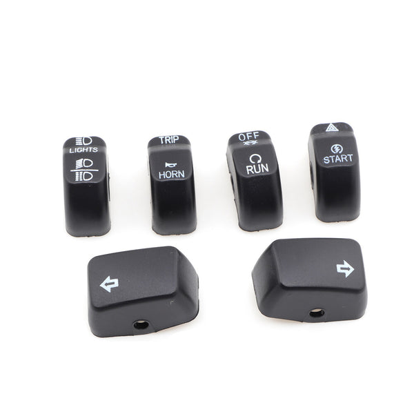 6Pcs Black Hand Control Switch Housing Button Cover Cap For Harley Softail Dyna