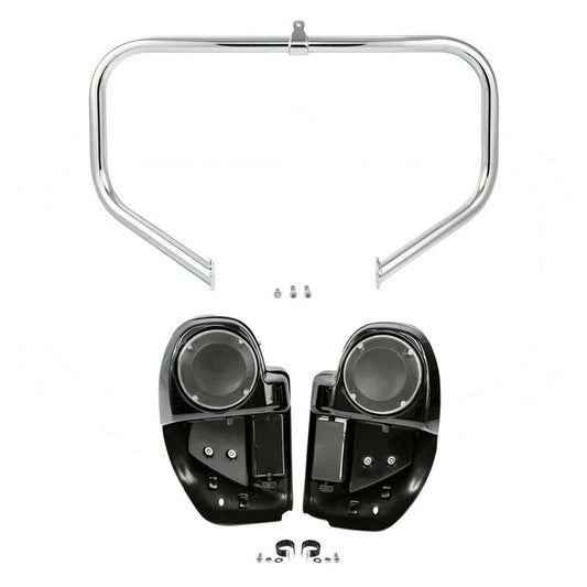 Lower Vented Fairing Speaker Pod & Engine Crash Bar Fit For Harley Touring 14-24