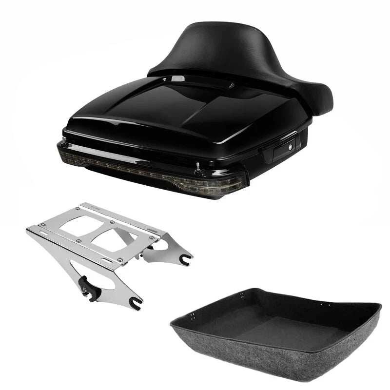 Chopped Trunk Backrest Pad LED Light Mount Rack Fit For Harley Touring 2014-2026