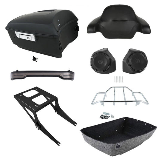 King Trunk Backrest Speakers LED Light Mount Rack Fit For Harley Fat Boy 2008-17