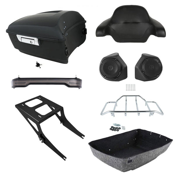 King Trunk Backrest Speakers LED Light Mount Rack Fit For Harley Fat Boy 2008-17