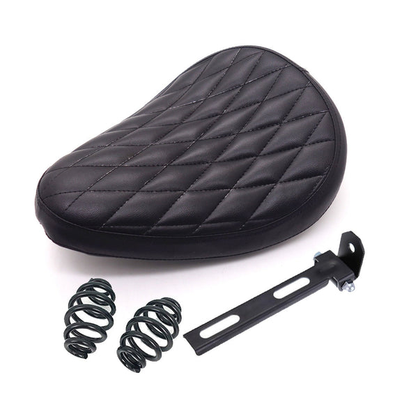 Black Diamond PU Leather Solo Seat Spring & Bracket For Harley Chopper Bobber