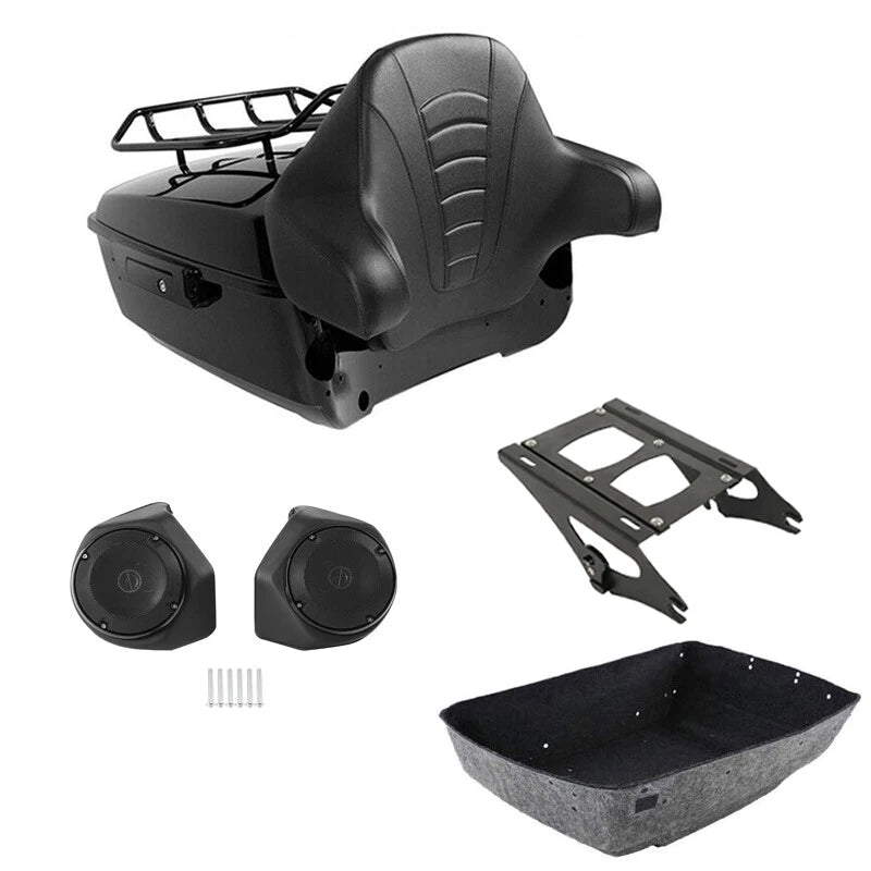 King Trunk Rack Backrest Pad Speakers Mount Fit For Harley Street Glide 2014-26