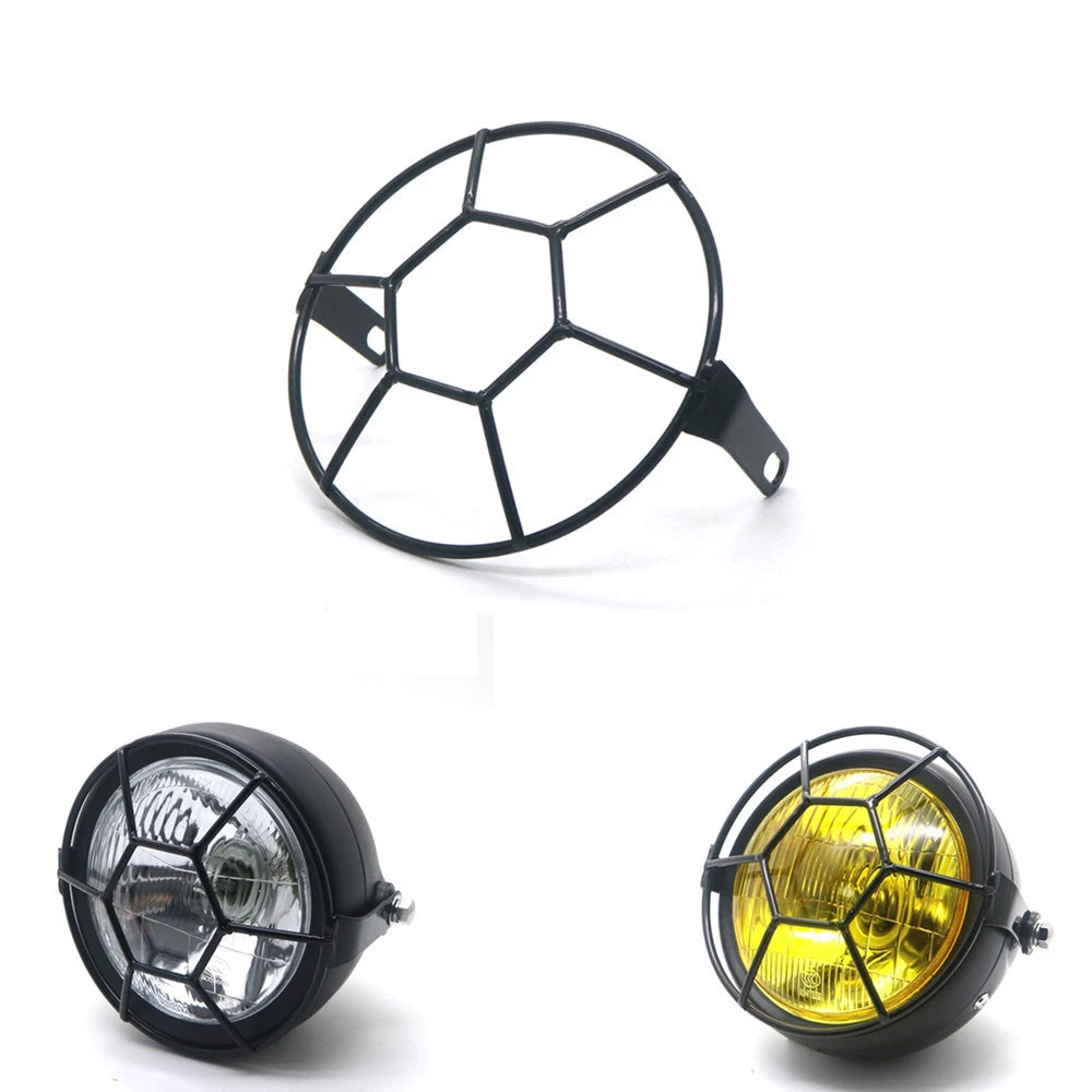 6.3" Retro Metal Grill Side Mount Headlight Football Net Mask Cover For GN/CG125