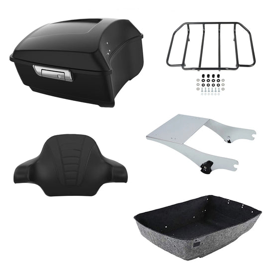 Matte Black King Trunk Backrest Two-Up Mount Rack Fit For Harley Touring 97-08