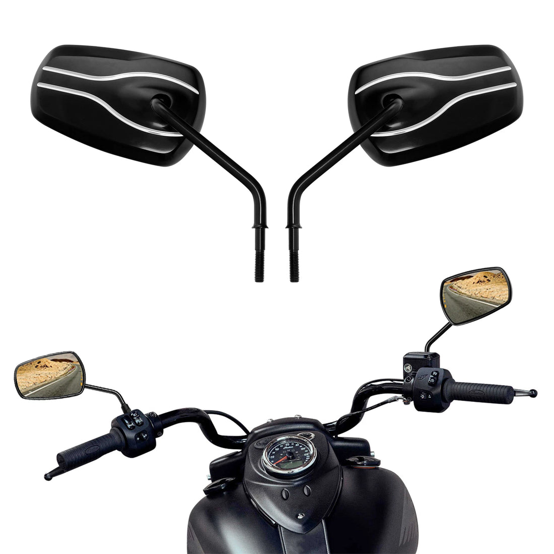 Gloss Black 8mm Rear View Mirrors Fit For Harley Touring Road Glide Softail Dyna