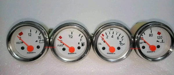 Mahindra Vehicle Electrical Temp Oil Fuel & Volt Gauge 52 mm 12V White Chrome @V