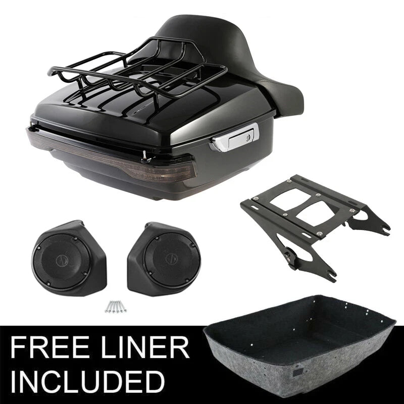 King Trunk Backrest Tail Light Speakers Mount Rack Fit For Harley Touring 14-26