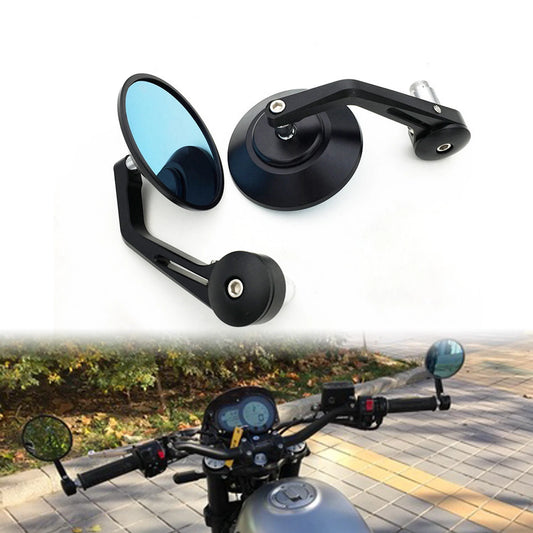 7/8" 22mm Black CNC Handle Bar End Side Round Rearview Mirror Cafe Racer Custom