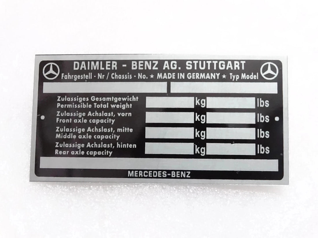 Data Plate For Mercedes 170 220 300 Models Vintage #23C25