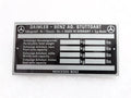 Data Plate For Mercedes 170 220 300 Models Vintage #23C25