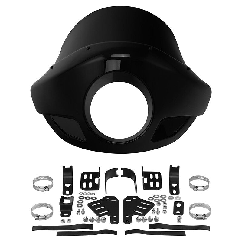 Black 5 3/4" Front Headlight Fairing Fit For Harley Touring Dyna 35mm-49mm Fork