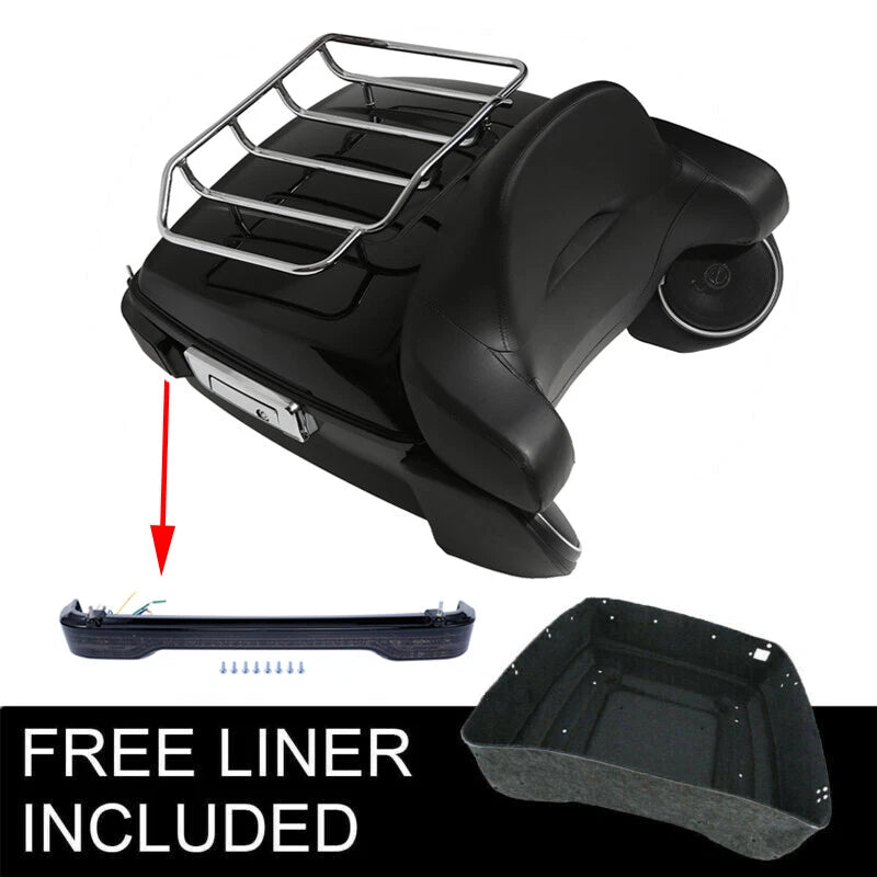 King Trunk Backrest Rack LED Tail Light Speakers Fit For Harley Touring 14-2026