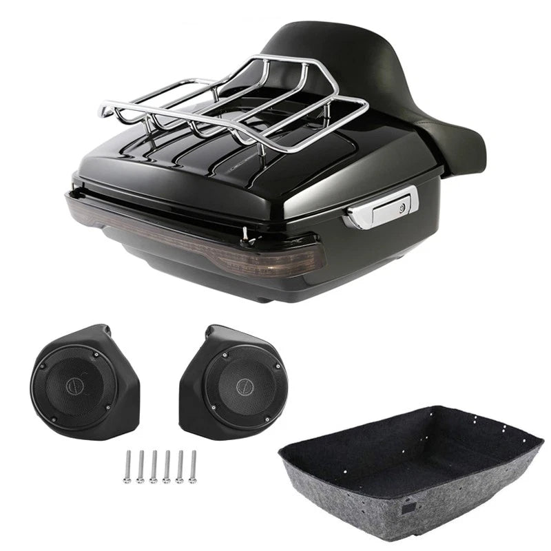 King Trunk Backrest Rack LED Light Speakers Fit For Harley Road Glide 2014-2026