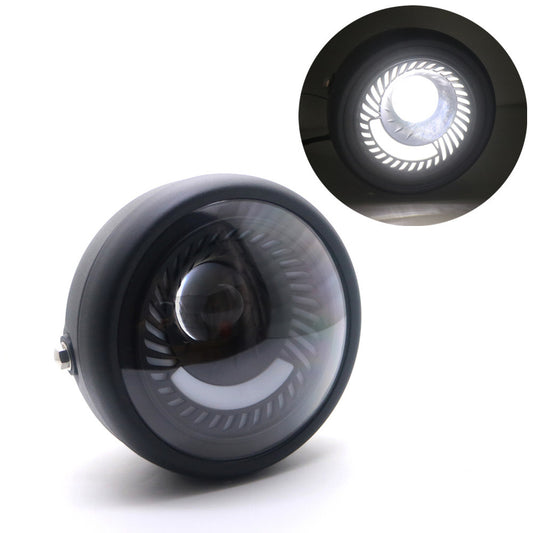 Motorcycle Black Metal White Angel Eye LED Headlight Fo GN125 CG125 Cafe Racer