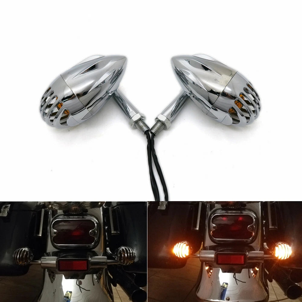 Chrome Motorcycle Bullet Turn Signal Indicator Light For Harley Chopper Custom