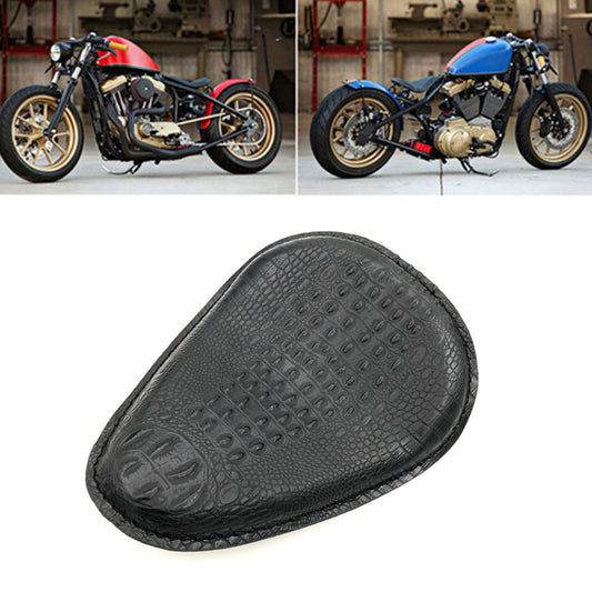 New Black Crocodile PU Leather Style Solo Seat For Harley Chopper Bobber Custom