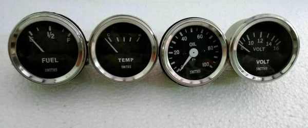 Smiths Replica 52 mm 2 1/16" Gauges Kit - Elec Temp + Mech Oil+ Fuel + Vol Gauge