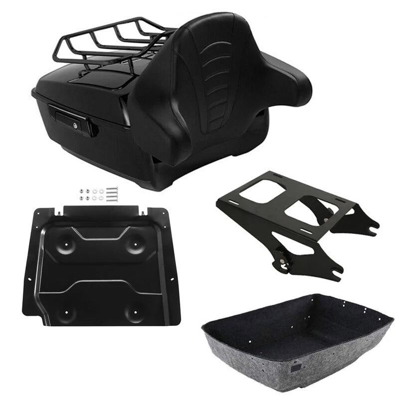 Black King Trunk Backrest Pad Rack Mounting Plate Fit For Harley Touring 2014-26