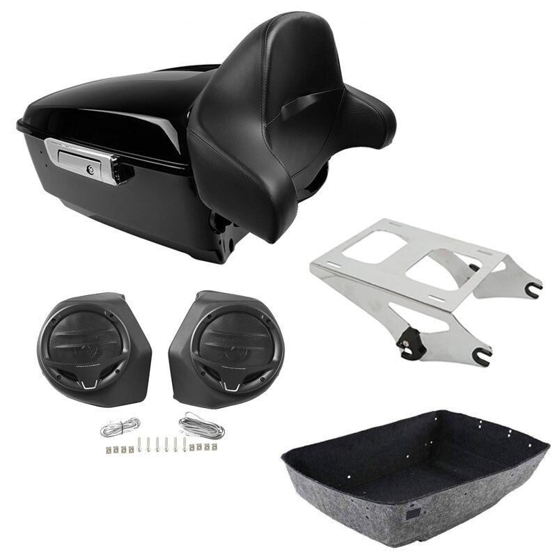 King Trunk Backrest Pad Rear Speakers Mount Fit For Harley Road Glide 2014-2026