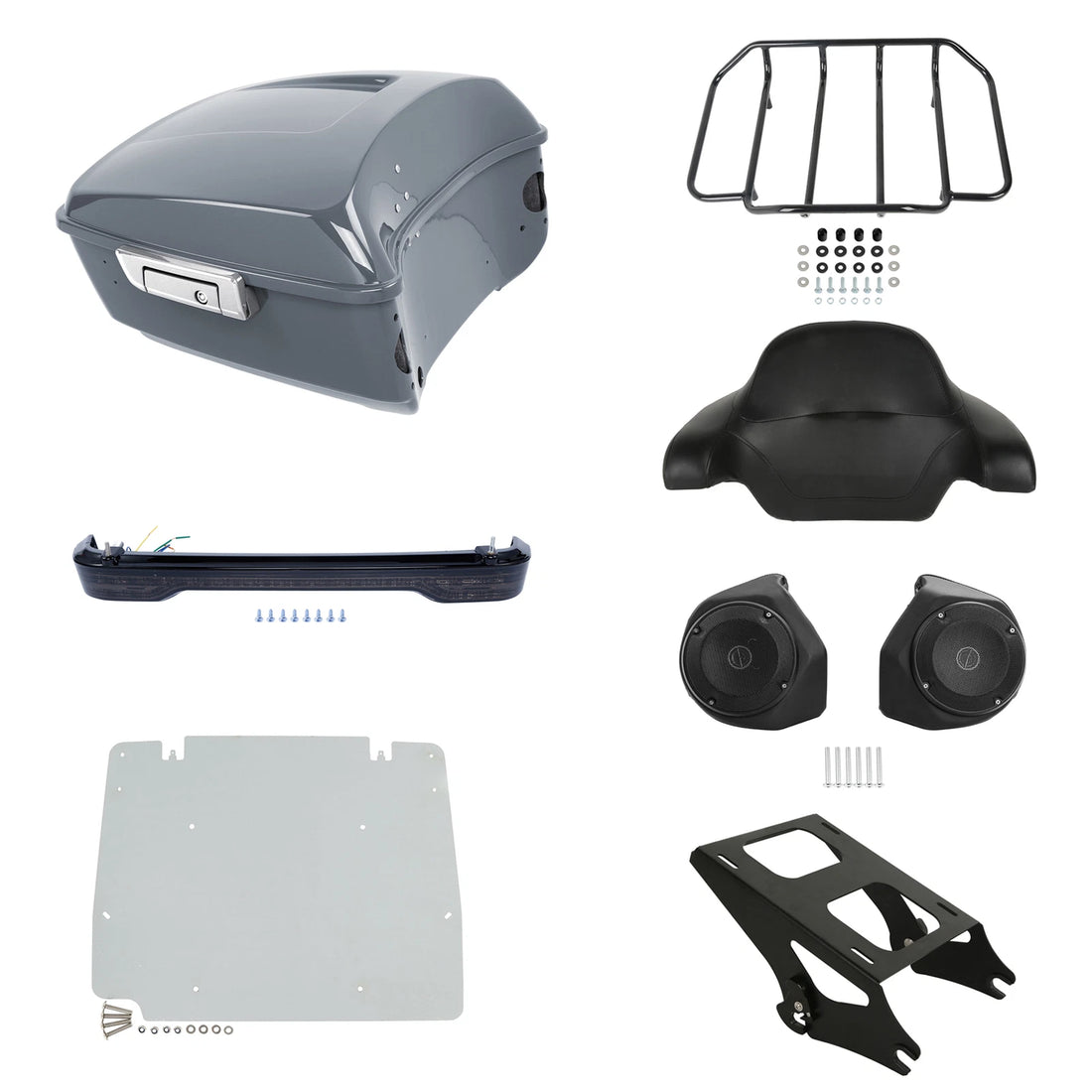 King Trunk Pad Plate Mount Rack Light Fit For Harley Touring 14-26 Gunship Gray